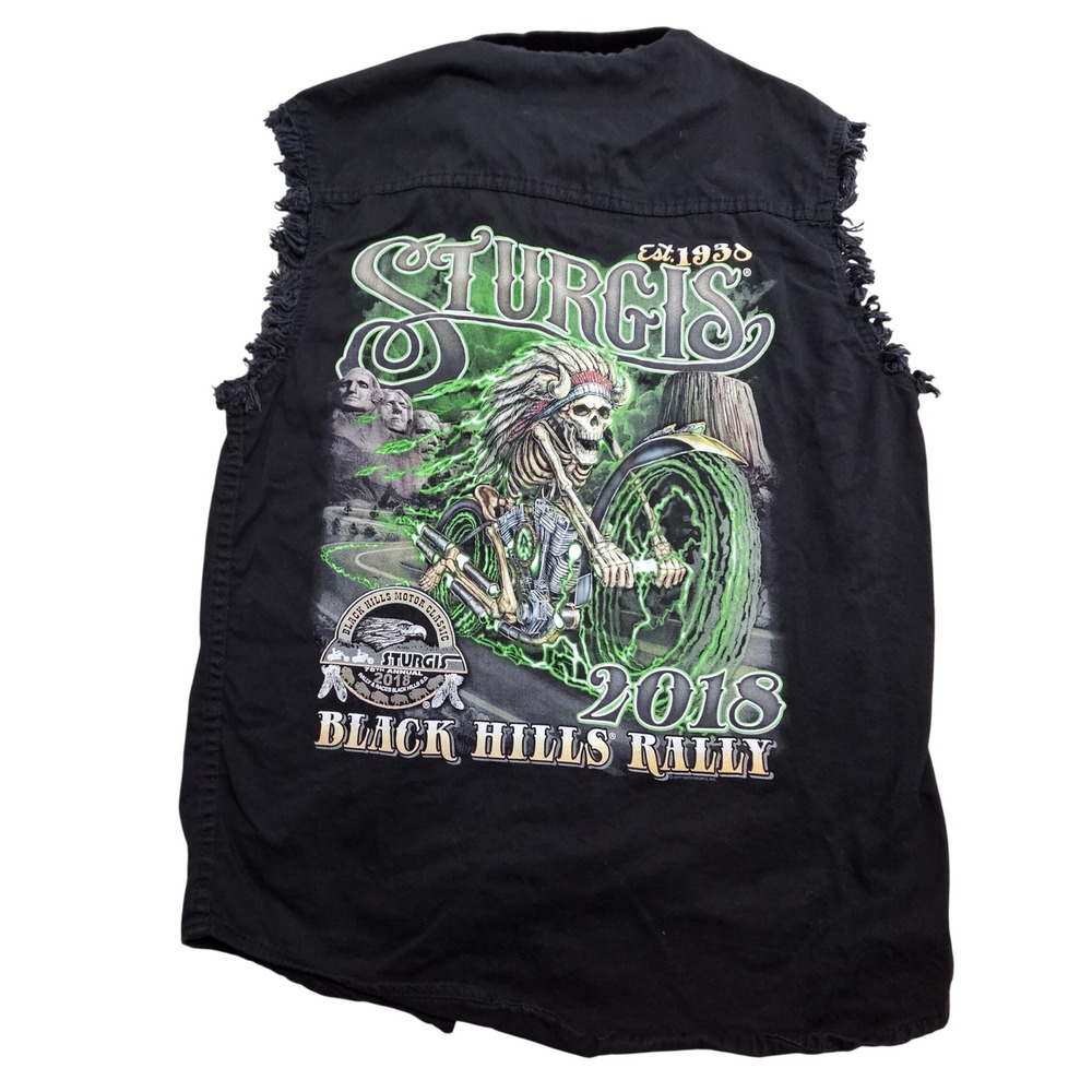 Hot Leathers Sturgis 2018 Shirt Mens Large Black Sleeveless Biker Graphic Rally